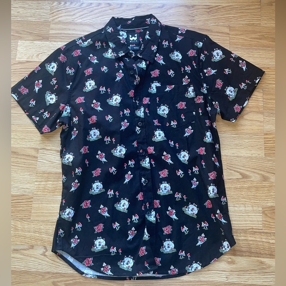 WXYZ MFG CO. Mens Skelton's Floral Size medium Button Down Black Halloween Shirt - Picture 4 of 10